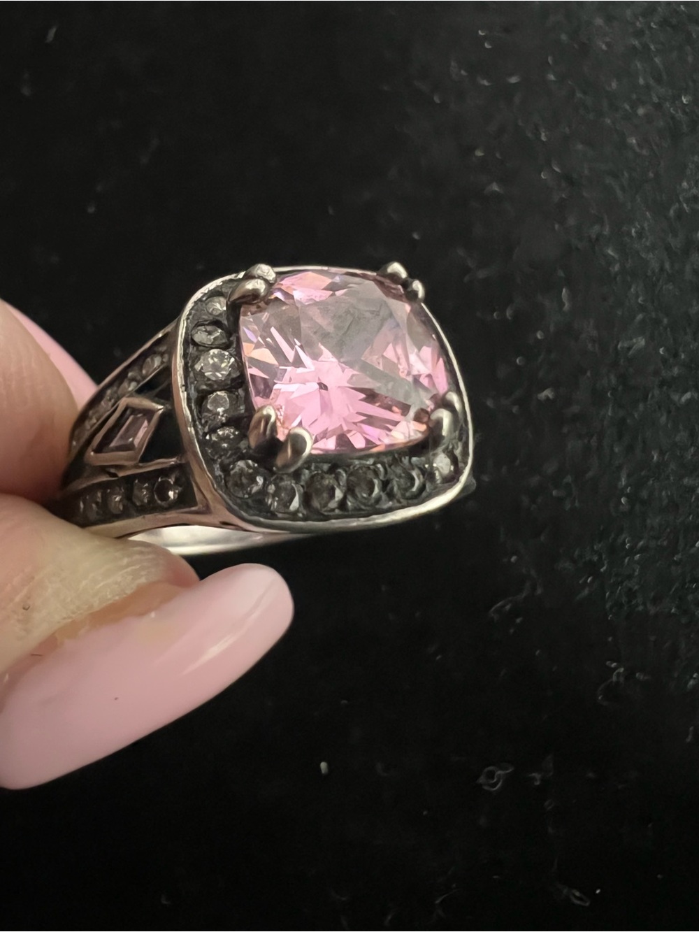 925 STERLING SILVER PINK AND WHITE OXIDIZED CZ RING